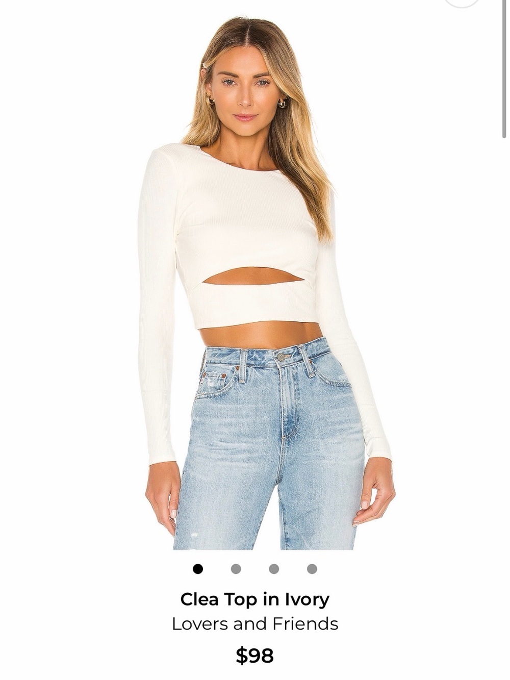 Lovers + Friends Cream Ribbed Long Sleeve Cutout Crop Top - Picture 2 of 7